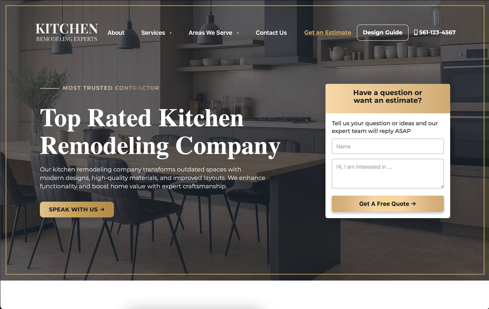 Kitchen website mockup